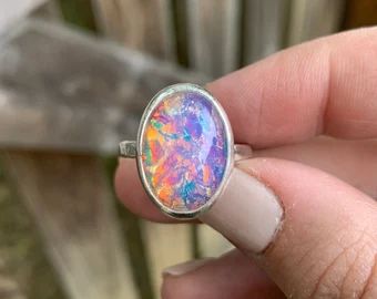 Blue fire | Etsy Pretty Trinkets, Opal Stacking Ring, Pink Opal Ring, Opal Ring Vintage, Fire Opals, Opal Birthstone, October Birthstone Rings, Silver Opal Ring, Lululemon Outfits