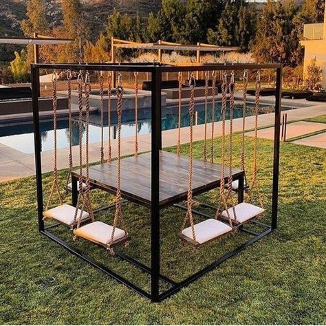 loveleighgifts.com Ski Restaurant, Steel Bookshelf, Table Tree, Summer Diy Projects, Swing Design, Mesa Exterior, Backyard Diy Projects, Outdoor Swing, Backyard Fun