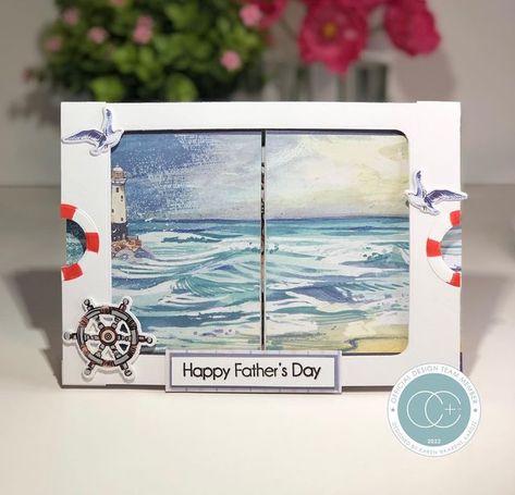 Karen McKibbin on Instagram: "Today I’ve got a Father’s Day card to share and it’s a theatre fold style of card. I love how you get two different scenes with this depending on if the curtains are open or closed. I’ve used the Ocean Tale collection from @craftconsortiumltd to make this one and those papers just made this so easy! I’ve got a video tutorial up if you want to see how to make it, link is in my bio up there 👆🏻 * * * * * #ccmakes #craftconsortiumltd #cardmaking #cardmaker #handmade Hand Crafted Cards, The Curtains, Fathers Day Cards, A Father, Copic Markers, Card Maker, Cute Cards, Happy Father, Happy Fathers Day