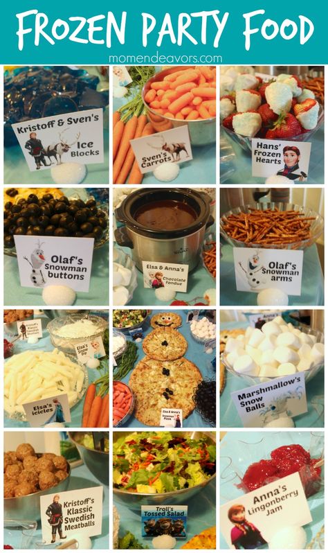 Great themed foods for a Disney FROZEN party via momendeavors.com!! Disney Frozen Party Food, Frozen Themed Food, Frozen Birthday Party Food, Frozen Party Food, Party Food Menu, 4de Verjaardag, Frozen Bday Party, Disney Frozen Birthday Party, Disney Frozen Party