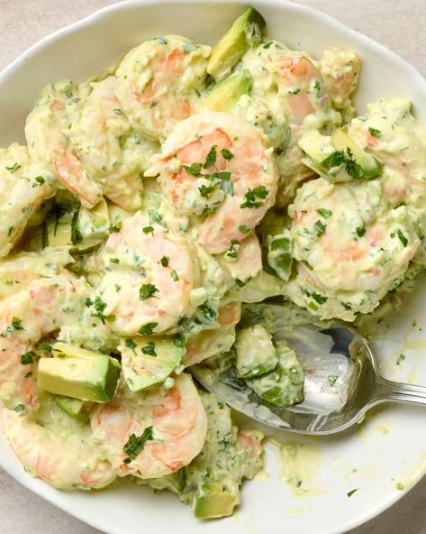 Avocado Shrimp Salad Recipe (7 Ingredients) | The Kitchn Creamy Shrimp Salad, Avocado Shrimp Salad, August Recipes, Shrimp Salad Recipe, Avocado Shrimp, Salad With Shrimp, Veggie Cakes, Avocado Mayo, Easy Summer Salad