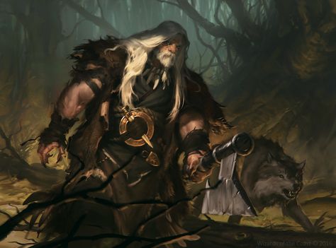 Ulrich, Slawomir Maniak on ArtStation at https://www.artstation.com/artwork/N2nNd Hair Knife, Wolf Artwork, Mtg Art, Wow Art, Fantasy Warrior, Magic Art, Medieval Fantasy, Dnd Characters, Old Man