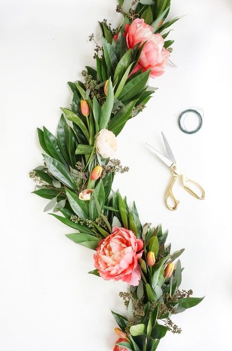 Pretty for Spring! This DIY floral chandelier garland is the perfect touch to your living room decor during your next dinner! - sugar and cloth Flowers And Greenery, Floral Chandelier, Floral Garland, Diy Party, Festival Decorations, Diy Wedding, Flower Power, Dinner Party, Floral Arrangements