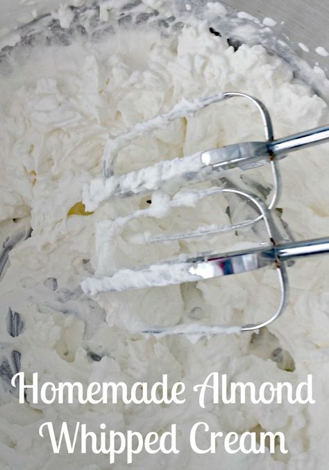 Almond Whipped Cream - Juggling Act Mama Easy Whipped Cream Recipe, Easy Whipped Cream, Almond Whipped Cream, Whipped Cream Desserts, Homemade Whipped Cream Recipe, Whipped Cream Recipe, Sweet Whipped Cream, Homemade Coffee Creamer, Dessert Alternatives