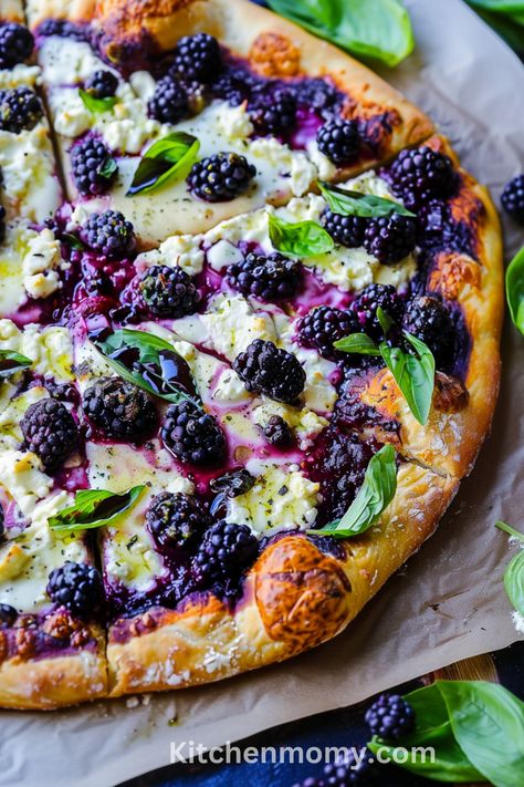 Blackberry Ricotta Pizza Recipe with Fresh Basil [Quick & Easy] Blackberry Basil Ricotta Pizza, Ricotta Pizza Recipes, Blackberry Ricotta Pizza, Pizza With Basil, Blackberry Ricotta, Fresh Basil Recipes, Ricotta Pizza, Basil Pizza, Spinach Breakfast