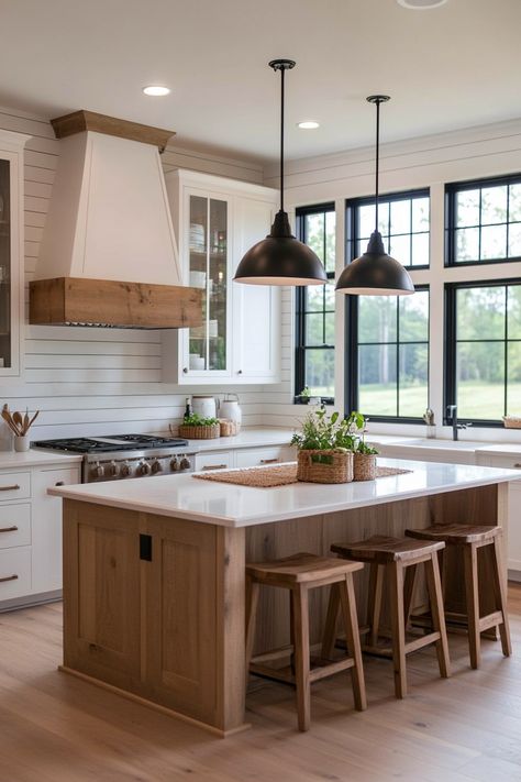 Modern Day Kitchen, Barndo Kitchen Ideas Farmhouse, Country Kitchens Farmhouse, Kitchen Pallet Ideas, L Shaped Kitchen With Island Layout, Barndo Kitchen, Kitchen With Island Layout, Farmhouse Kitchen Ideas, Kitchen Dinning Room