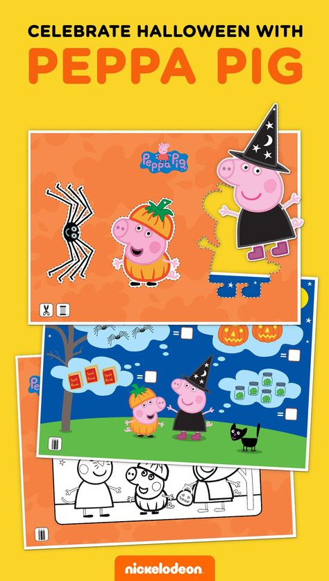 Kids can play dress up and other games with Peppa this Halloween!  Kids can color in, cut out, count, connect the dots, and more with this free Peppa Pig printable activity page with coloring sheets Peppa Halloween, Peppa Pig Halloween, Peppa Pig Drawing, Childhood Activities, Pig Halloween, Boredom Busters For Kids, Early Childhood Activities, Free Printable Coloring Sheets, Pig Crafts