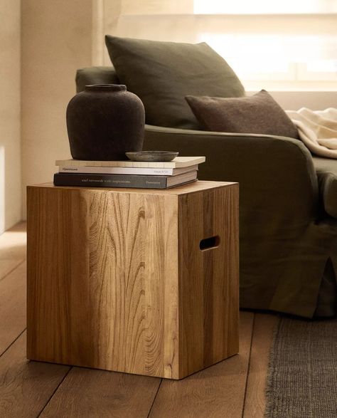 WOODEN CUBE TABLE - COLLECTION - NEW IN | Zara Home United States of America Table Cube, Cube Table, Wooden Cubes, Storage Furniture Bedroom, Sofa Storage, Home Basics, Leather Shirt, Home Library, Table Storage