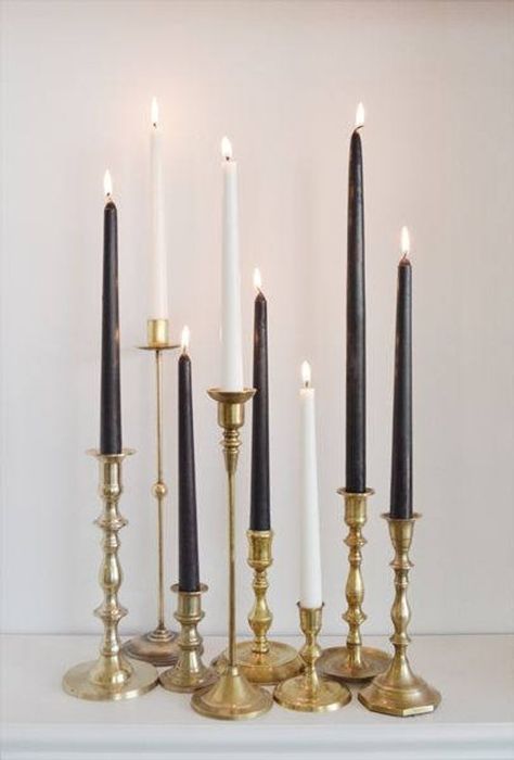 How to Throw a Harry Potter Wedding - Candles by Prim and Prairie - #wedding #harrypotter #always #muggletomrs Candlestick Collection, Black Taper Candles, Tall Candlesticks, Brass Candlestick, Bedroom Remodel, Tall Candle, Black Candles, Brass Candlesticks, White Candles