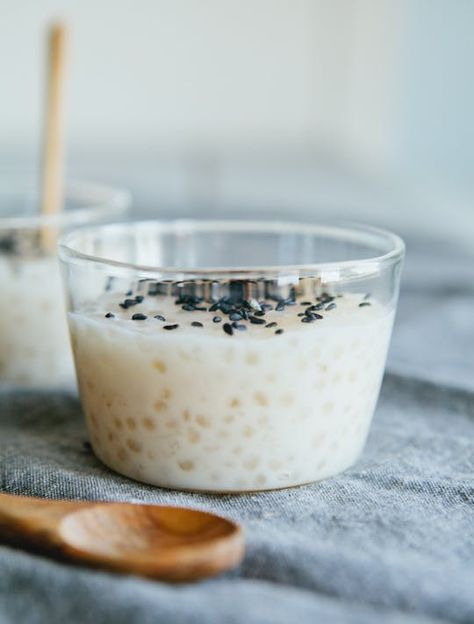 "Coconut Tapioca Pudding" http://www.thekitchn.com/recipe-coconut-tapioca-pudding-with-smoked-sesame-seeds-167376 Coconut Tapioca Pudding, Coconut Tapioca, Sesame Seeds Recipes, Cooking With Coconut Milk, Dessert Crepes, Marshmallow Desserts, Risotto Alla Milanese, Tapioca Pudding, Tapioca Pearls