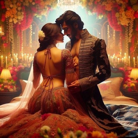 Wedding First Night Romance, Indian Wattpad, Indian Traditional Aesthetic, Indian Romance, Night Wedding Photos, Indian Culture And Tradition, Cute Love Photos, Cute Couple Dancing, Cute Couple Dp