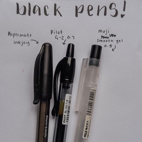 Best Black Pens For Note Taking, Black Pens For Notes, Best Pens For Note Taking, Stationary Aesthetic, Muji Stationery, Uni Essentials, Muji Pens, Black Pens, College Student Hacks