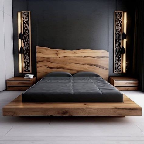 Raw Wood Headboard, Brown Bed Frame, Timber Bed Frames, Large Bed, Cottage Bed, Modern Bed Frame, Cool Wood Projects, Shop Projects, Large Beds