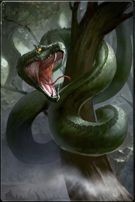 Snake Monster, Cobra Art, Giant Snake, Snake Wallpaper, Cobra Snake, Snake Art, Creature Artwork, Green Snake, Fantasy Beasts