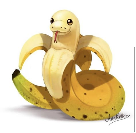 Banana Snake, Snake Drawing, 귀여운 음식 그림, Fruit Animals, Animal Food, Cute Snake, Snake Art, Cute Kawaii Animals, Cute Food Drawings