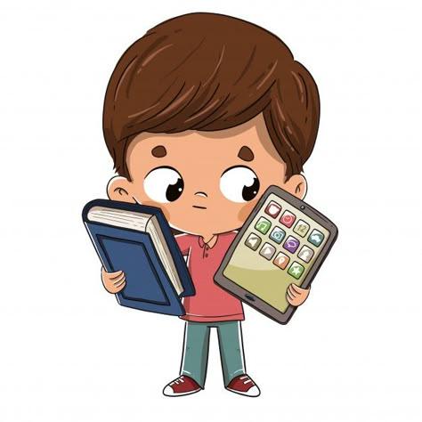 Child with a tablet and a book | Premium Vector #Freepik #vector #school #people #book #technology Boy With Book Aesthetic, Student Cartoon, Aesthetic Kirby, Computer Wallpaper Aesthetic, Future School, Wallpapers Cartoon, Happy Children's Day, Kids Talking, Cartoon Books