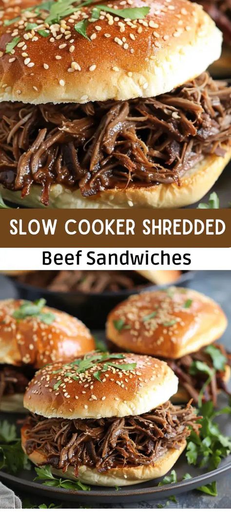 Beef Sandwiches Crock Pot, Crockpot Shredded Beef, Shredded Beef Sandwiches, Pot Roast Sandwiches, Hot Beef Sandwiches, Slow Cooker Shredded Beef, Shredded Beef Recipes, Crockpot Meat, Beef Sandwich Recipes