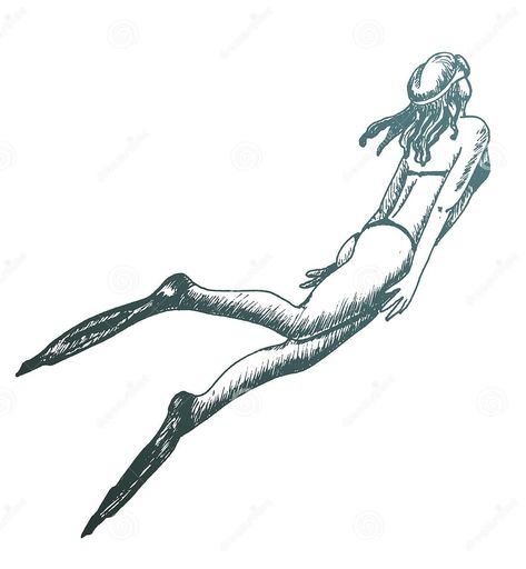 Diving Mermaid Tattoo, Snorkeling Tattoo, Diving Sketch, Snorkeling Drawing, Snorkel Drawing, Diver Sketch, Scuba Diver Drawing, Swimming Sketch, Ballet Tattoo