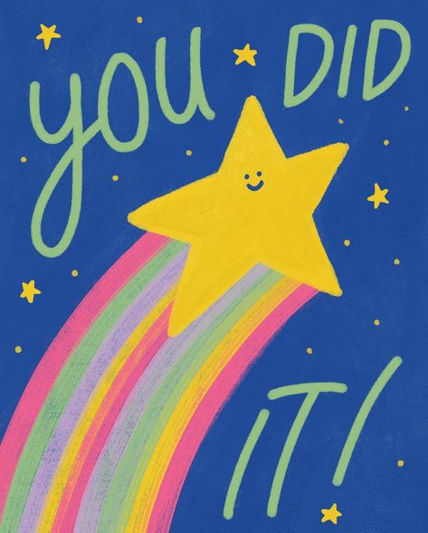 You did it! 🌈⭐️ Congrats, superstar - Happy Friday! . . . #congratulations #happyweekend #shootingstar #starillustration #greetingcard #carddesign #illustrationartists #digitalart #licensingartist #artlicensing #smallvictories #starart #cuteartwork Manifestation Illustration Art, Proud Of You Illustration, You Did It, Congratulations Illustration, Win The Day, Star Illustration, Nice Quotes, Wall Papers, Happy Things