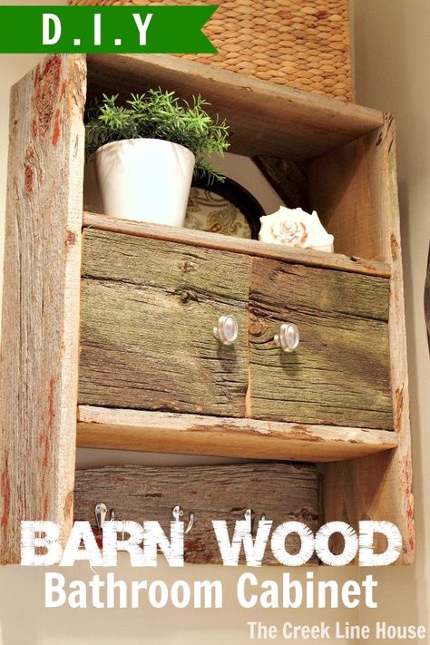 DIY Barnwood Bathroom Cabinet made by taking an old cabinet apart and rebuilding it using barnwood instead! - loving this! Barnwood Bathroom, Diy Barnwood, Bad Diy, Barn Wood Bathroom, Western Bedrooms, Barnwood Shelves, Wood Bathroom Cabinets, Primitive Bathrooms, Western Kitchen