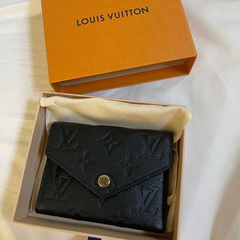 Lv Victorine Compacta Wallet 4.7 X 3.7 X 0.6” Black, Monogram Empreinte Embossed Supple Grained Cowhide Leather Zipped Coin Pocket, Bill Pocket, 2 Flat Pockets, 6 Card Slots. Made In France 100% Brand New, Never Used, Authentic And Have Prof Of Purchase Lv Small Wallet, Black Lv Wallet, Black Louis Vuitton Wallet, Old Money Wallet, Lv Wallet Women, Black Louis Vuitton, Purse Brands, Luxury Wallet, Designer Wallets