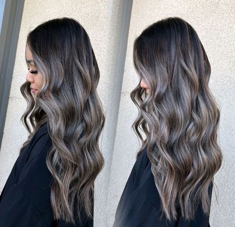 Dark Hair Balayage Ashy, Dark Brown Hair Ombre, Ash Brown Hair Balayage, Ashy Brown, Dark Brown Hair Balayage, Ash Brown Balayage, Highlight Ideas, Hair Curling Tutorial, Dark Brunette Hair