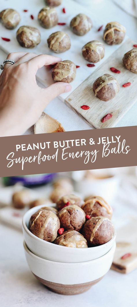 PB&J Superfood Energy Balls - The Healthy Maven Superfood Energy Balls, Gluten Free Snacks Recipes, Energy Balls Healthy, Easy Snacks For Kids, Metabolism Boosting Foods, Energy Ball Recipe, Snack Bites, Protein Bites, Peanut Butter Jelly