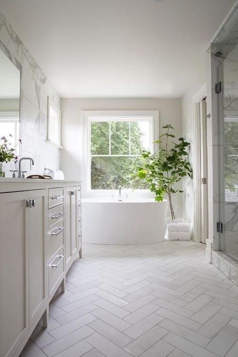 20 Best Bathroom Floor Tile Ideas Herringbone Bathroom Floor, Herringbone Bathroom, Herringbone Tile Bathroom, Best Bathroom Flooring, Marble Tile Floor, European Farmhouse, Patterned Floor Tiles, Floor Tile Design, Bath Tiles