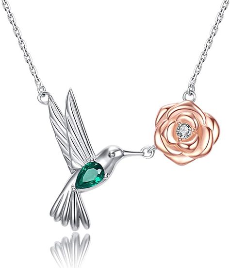 Amazon.com: Hummingbird Necklaces Sterling Silver - Hummingbird Roseflower Pendant Embellished With Shining Zirconia Animal Jewelry Christmas Birthdays Gifts For Woman Wife Girlfriend Mom Daughters. (Hummingbird with Roseflower) : Clothing, Shoes & Jewelry Hummingbird Necklace, Eagle Necklace, Celtic Knots, Zircon Jewelry, Bird Necklace, Mors Dag, Flower Pendant Necklace, Jewelry Christmas, Valentines Jewelry