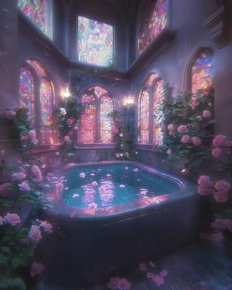 Stained glass window bathrooms and outdoor tubs near waterfalls. Initially this AM, I was creating vampire artworks that still need some TLC, and I thought, well, it’s Saturday… maybe we all just need a long soak in a hot tub.🩷 So, I’m revisiting the bathrooms with a different take. SELF CARE, always ofc, but especially today. Choose your peaceful space 🛁🎀 Take care of yourself & have a k🔪ller Saturday. Xo, Heather . . . . . . . . #stainedglassart #stainedglass #bathroomdesignideas #bathr... Starry Bathroom, Mystical Bathroom, Cool Showers, Outdoor Tubs, Stained Glass Bathroom, Magic Bathroom, Dreams Core Aesthetic, Crystal Bathroom, Laika Studios