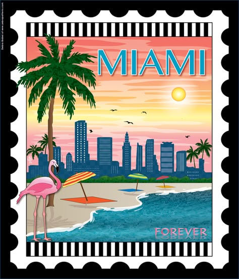 Florida Stamp Tattoo, Nail Drawing Ideas, Miami Drawing, Miami Tattoo Ideas, Florida Drawing, Miami Painting, Sibling Tattoo Ideas, City Quilt, Miami Posters