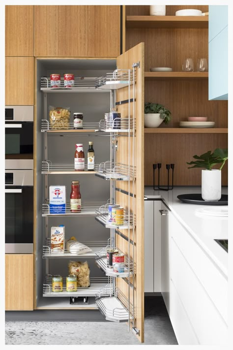 A tandem pantry in a Cantilever Kitchen 2 | cantileverinteriors.com Kitchen Tall Units, Küchen In U Form, Tall Unit, Custom Kitchens Design, Sustainable Kitchen, Kitchen Pantry Design, Kitchen Cabinets Decor, Kitchen Interior Design Modern, Custom Kitchens