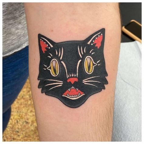 Cat Face Tattoos, Egyptian Cat Tattoos, Black Cat Tattoo, Tato Tradisional, Kitten Tattoo, Kitty Tattoos, Traditional Tattoo Flash Art, Tato Dengan Makna, Traditional Tattoo Old School