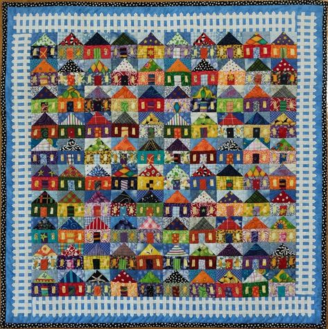 Tiny House Quilt, Quilt Hanger, House Quilt Blocks, Village Quilt, Row Quilts, House Quilt Block, House Quilt Patterns, Map Quilt, Scrap Quilting