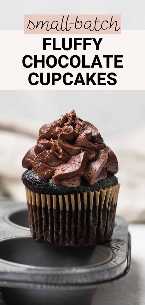 Small Batch Chocolate Cupcakes Small Batch Chocolate Cupcakes, Whipped Chocolate Buttercream, Gluten Free Cupcake Recipe, Gluten Free Chocolate Cupcakes, Dairy Free Frosting, Dark Chocolate Cupcakes, Black Cocoa, Decorating Cupcakes, Sugar Free Baking