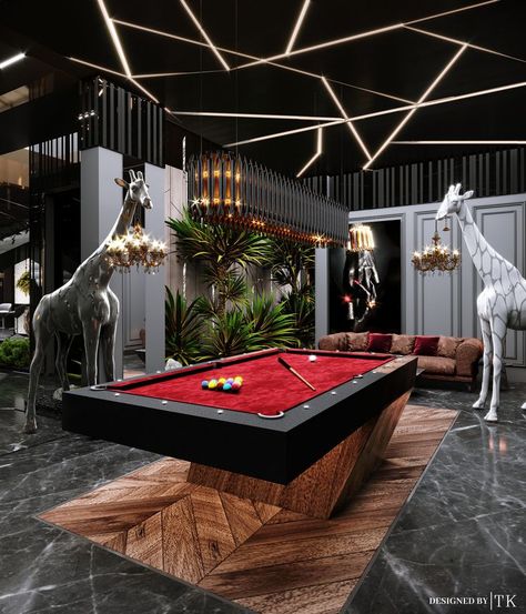 Luxury Interior designed by Tarek Kharbotly #bditalia #dubai #tarek #kharbotly #bditaliadubai #luxury #interior #luxuryinterior #dubaiinterior #dubailiving @luxurydubai Luxury Billiard Room, Luxurious Basement, Luxury Game Room, Entertainment Rooms, Snooker Room, Decorative Trees, Pool Table Room, Billiards Room, Apartment Painting