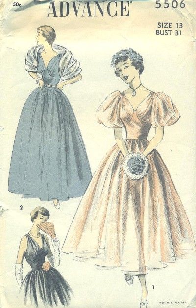 1950s Formal Dress, 1950s Fancy Dress, Vintage Dress Pattern, Vintage Fashion Sketches, Advance Patterns, Patron Vintage, 1950s Dresses, Short Formal Dress, Fashion Illustration Vintage