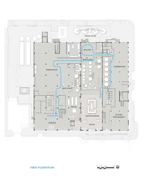 Gallery of Old Dominick Distillery / Looney Ricks Kiss - 20 Distillery Retail Design, Distillery Architecture, Mini Beer Shots, Distillery Design, Factory Plan, Winery Design, Restaurant Floor Plan, Beer Spa, Distillery Wedding