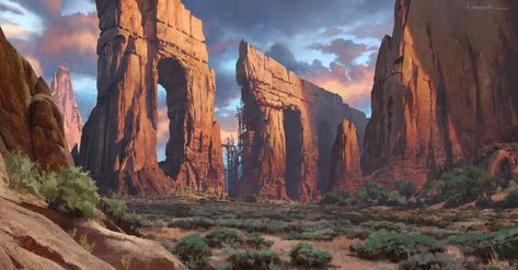 ArtStation - Desert Arch Temples, Aaron Limonick Desert Temple, Tales From Earthsea, Desert Environment, Last Ride, Desert Art, Fantasy Places, Fantasy Concept Art, Space Opera, Environment Concept Art