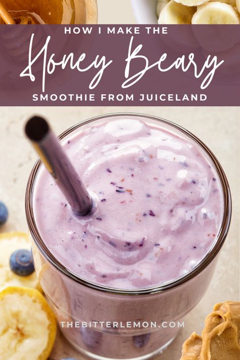 How to Make the ‘Honey Beary’ Smoothie from Juiceland. Honey Dew Smoothie, Juiceland Smoothies Recipes, Animal Based Smoothie, Unique Smoothie Recipes, Beast Blender Recipes, Smoothie With Honey, Anti Inflammation Meals, Bee Pollen Smoothie, Smoothie Bowls Recipe Easy