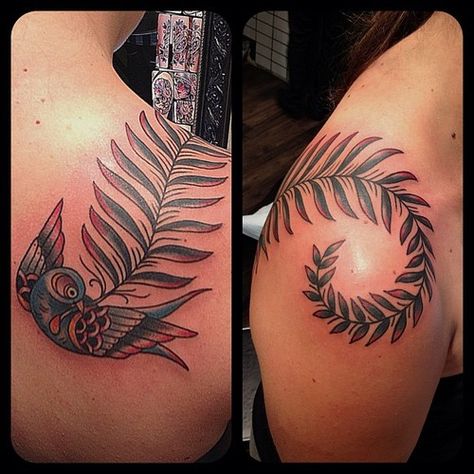 Fern Leaf Tattoo Shoulder, Leaf Tattoo Shoulder, Fern Leaf Tattoo, Leaf Tattoo, Tattoo Shoulder, Ink Inspiration, Fern Leaf, Tat Ideas, Birds Tattoo