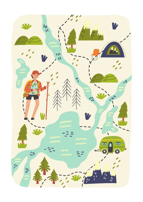 Map Art Illustration, Maps Illustration Design, Forest Hiking, Map Creator, Illustration Kunst, Hiking Map, Adventure Map, Art Carte, Nature Posters