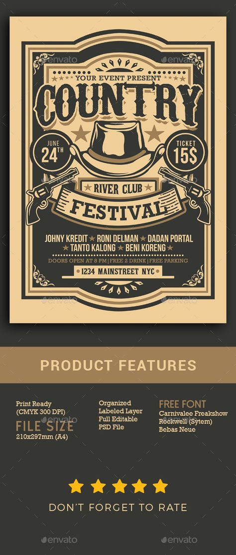 Country Music Festival. Fully editable flyer template. #flyer #design #printDesign #template #banjo #barrel #CoolFlyer #country #CountryFlyer #CountryLive #CountryNight #CountryNightFlyer #CountryParty #CountryPoster #event #FarWest #FlyerTemplate #nightclub #party #PartyFlyer #retro #rodeo #RodeoFlyer #saloon #SaloonFlyer #vintage #western #WesternFlyer #WesternNight #WesternParty #WesternPoster Aesthetic Country Album Covers, Western Album Cover, Western Poster Design, Country Music Aesthetic, Music Festival Flyer, Western Flyer, Country Music Playlist, Country Music Festival Outfits, Alumni Reunion