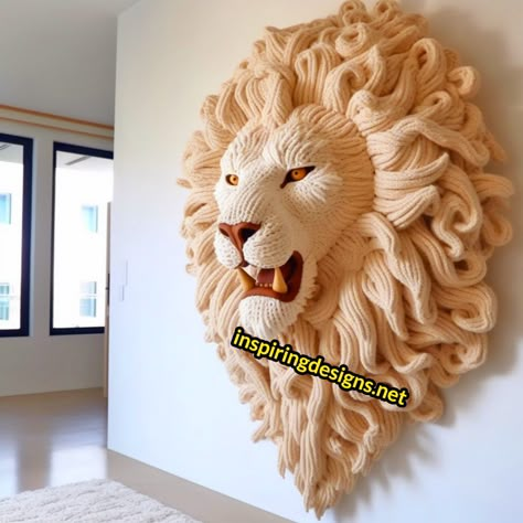 These Crochet Animal Mounts Will Turn Your Living Room Into a Handmade Safari Crochet Mounted Animal Head, Crochet Animal Heads, Animal Wall Mount, Animal Mounts, Animal Head Wall, Crochet Lion, Crochet Santa, Womens Crochet Patterns, Crochet Towel