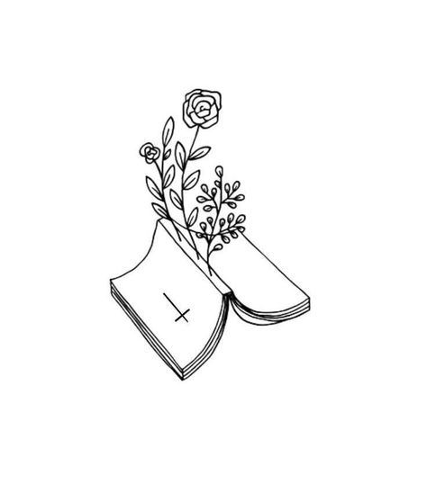 Bible Flowers Tattoo, Tattoo Of Bible Book, Christian Phoenix Tattoo, Bible With Flowers, Faith Sleeve Tattoos For Women, Rooted In Love Tattoo, Bible Flower Tattoo, Bible Book Tattoos, Floral Cross Drawing