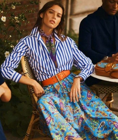 Pattern Outfits, Twill Skirt, Style Inspiration Spring, Ralph Lauren Style, Boho Chic Outfits, Ralph Lauren Purple Label, Ralph Lauren Collection, Silk Twill, Primavera Estate