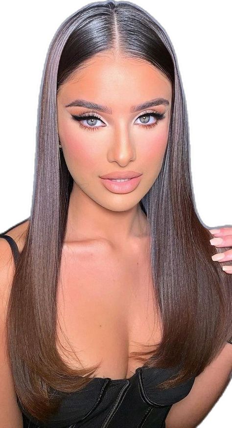 Formal Hairstyles For Very Long Hair, Hairstyles With Zircons, Formal Hairstyles All Down, Slick Back Straight Hair, Front Slicked Back Hair Down, Outfits Noche Vieja, Sleek Prom Hair, Straightened Hair, Weekend Hair