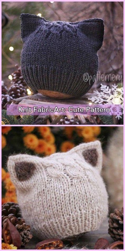 Cat Ears Beanie, Knit Fox, Cat Hat Pattern, Cat Ear Hat, Beanie Knitting Patterns Free, Crochet Cat Hat, Cat Eared Beanie, Kids Knitting Patterns, Baby Hat Knitting Pattern