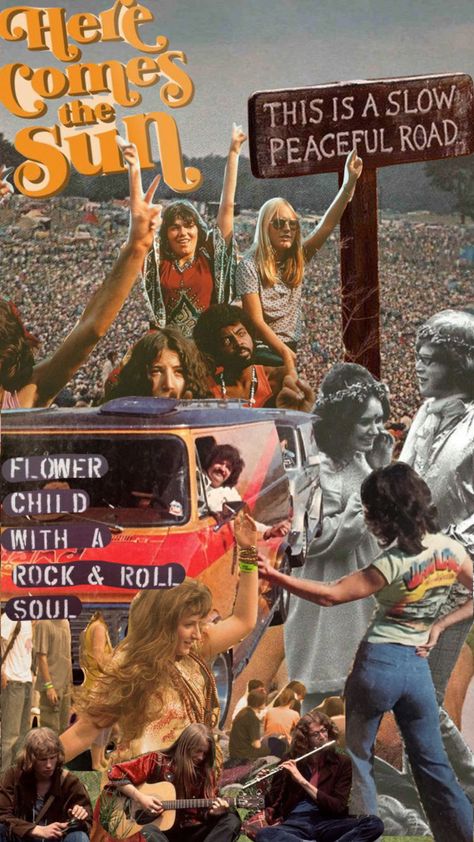 Music Collage Aesthetic, Hippie Style 70s, Moodboard Art, Vintage Moodboard, 70’s Aesthetic, Hippie Music, Summer Festival Fashion, Festival Aesthetic, Woodstock 1969