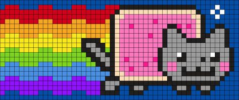 Kandi Patterns for Kandi Cuffs - Characters Pony Bead Patterns Nyan Cat Perler Beads Pattern, Nyan Cat Kandi Pattern, Kandi Cat Pattern, Kandi Flat Panel Pattern, Nyan Cat Kandi, Nyan Cat Pixel, Nyan Cat Fanart, Nyan Cat Costume, Perler Wall